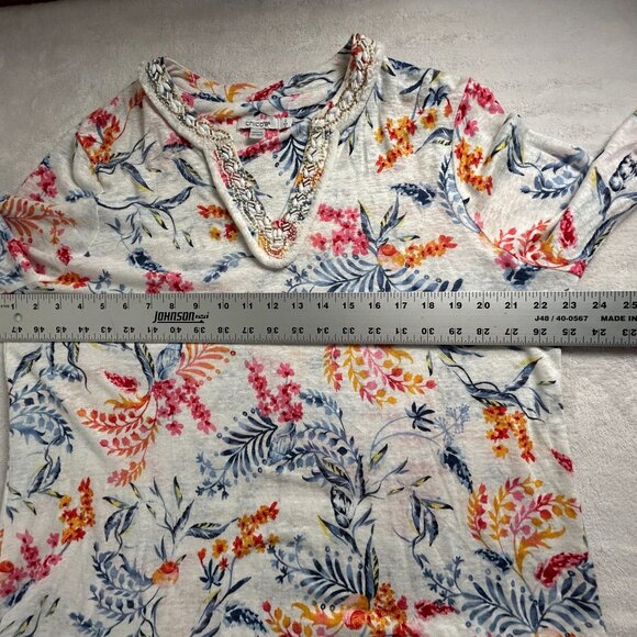 Chico's Womens Linen Nautical Embellished Tunic Top Size 2 US Large White Orange - Picture 7 of 10
